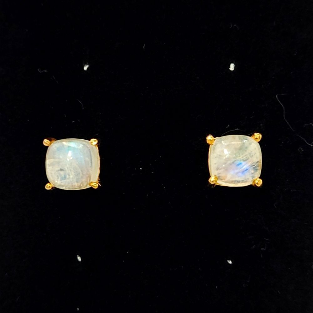 𝅺Natural Moonstone studs 14k over sterling silver